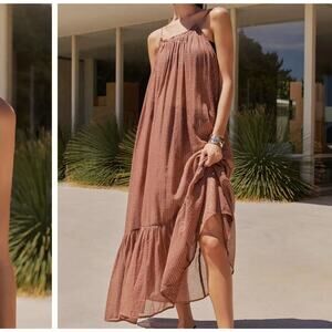 Anthropologie Malika Gauze Lurex Edition Beach Vacation Maxi Dress Metallic Sz M